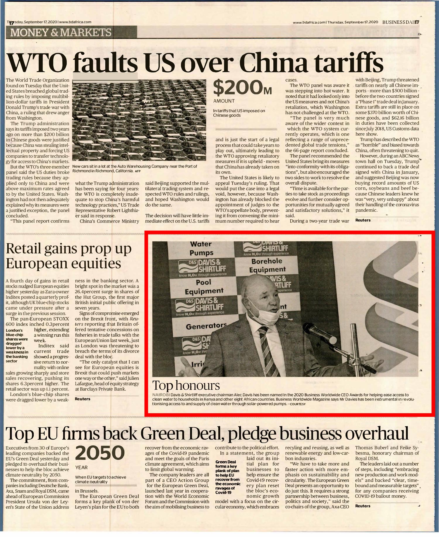 Top Honours - Business Daily Alec Davis features