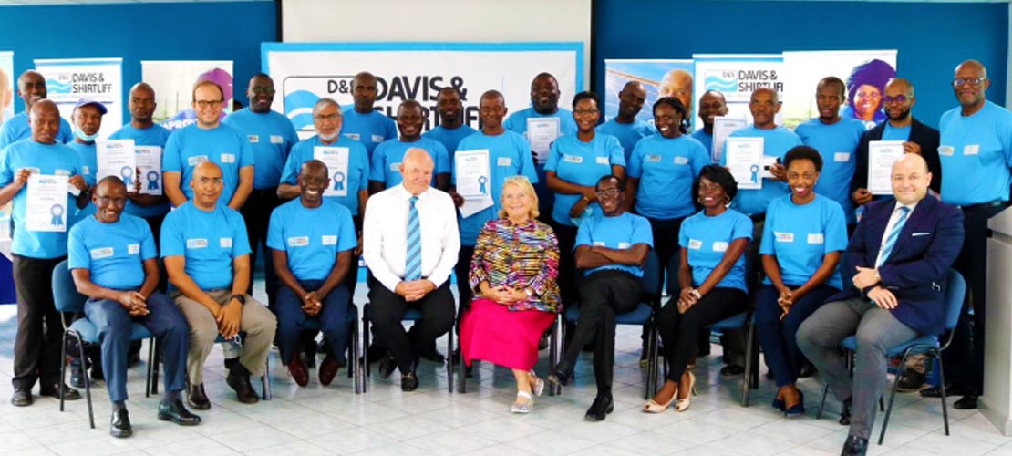 Group Chairman Alex Davis, Christine Davis and the executive team are pictured with award winners at the 75th anniversary.