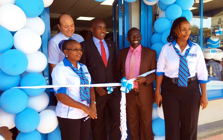 Ribbon Cutting by Kajiado County Water Minister Joshua Majakusi with Edward Davis, Winfred Rono, David Gatende and Margaret Kuchio